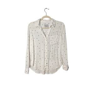 Rails Rocsi White Heart Print Button Down Shirt Rayon Size XS